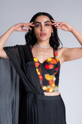 Traf**cked - Liquorice Black & Multicolour Embroidered Saree Set